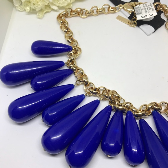 INC Blue and Gold Pear Bob Necklace [JW-30] - Picture 5 of 7